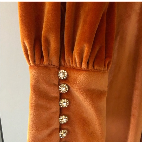 NWT balloon sleeve apricot crush orange velvet maxi wrap dress w/ rhinestones - Picture 8 of 10